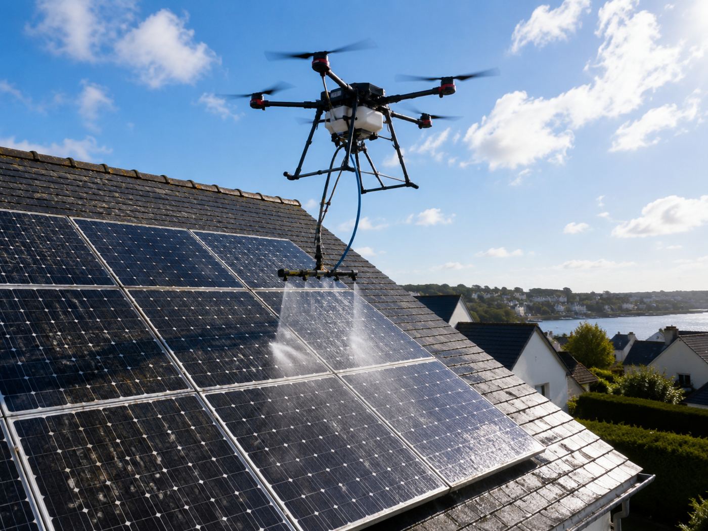 Nettoyage de panneaux solaires en toiture à l'eau osmosée